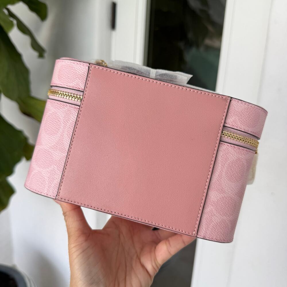 NWT Coach Cosmetic Case In Signature Canvas Gold/Powder Pink CEA56 - Picture 4 of 12